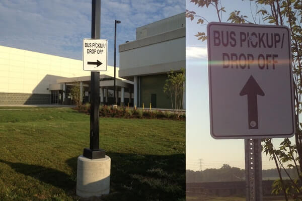 Bus Pickup and Drop Off Sign with Arrow