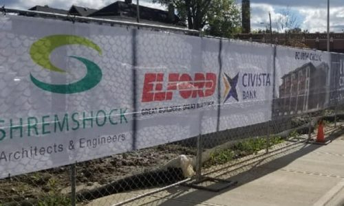 Solid fence banner for development site, privacy screen